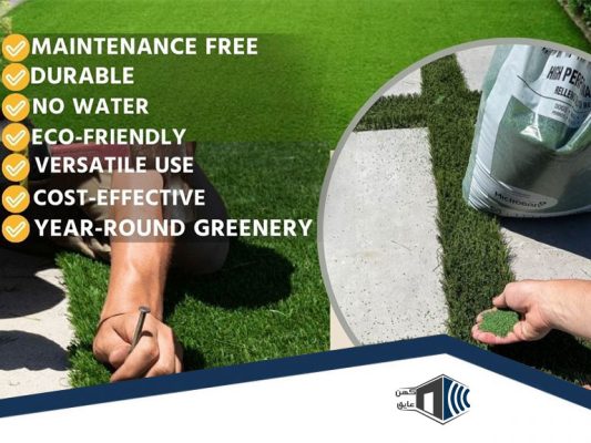 نصب چمن مصنوعی در فضای باز با طراحی مدرن